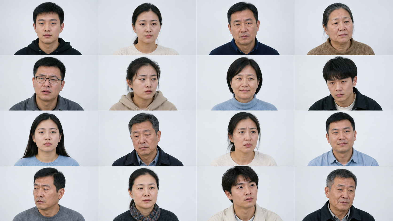 覆盖不同年龄与自然情绪状态的真实临床表情样本墙
